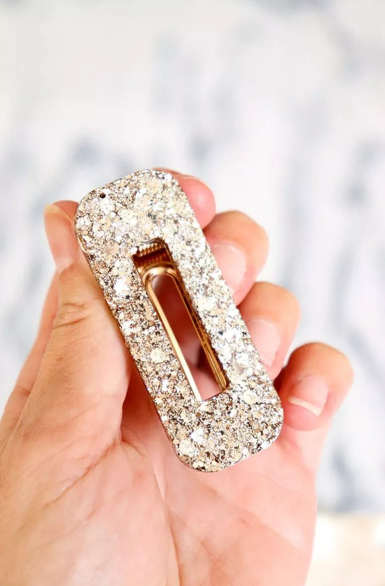 Barrette rectangle | Paillettes champagne