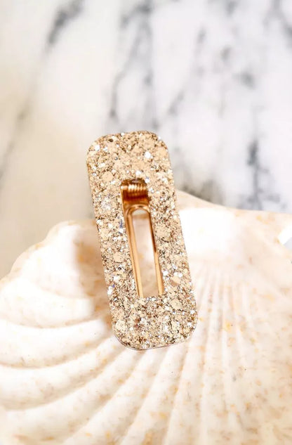 Barrette rectangle | Paillettes champagne