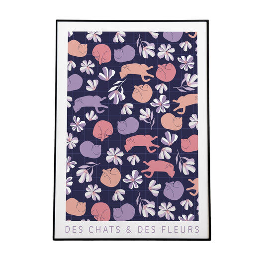 Affiche | Des chats et des fleurs