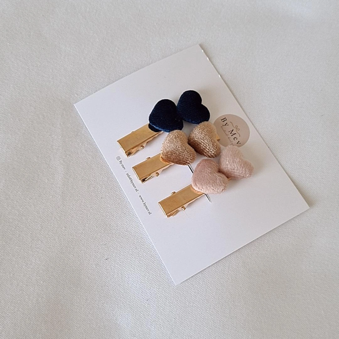 Trio de barrettes | Coeurs velours