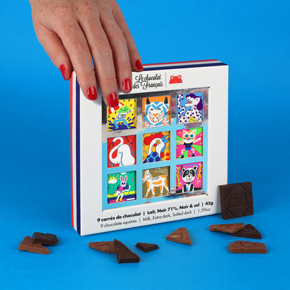 Coffret de 9 carrés de chocolat bio | Animaux