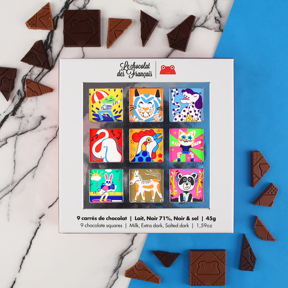 Coffret de 9 carrés de chocolat bio | Animaux