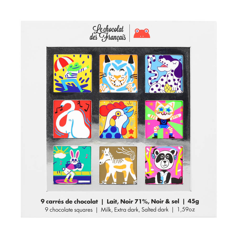 Coffret de 9 carrés de chocolat bio | Animaux