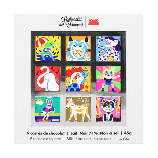 Coffret de 9 carrés de chocolat bio | Animaux
