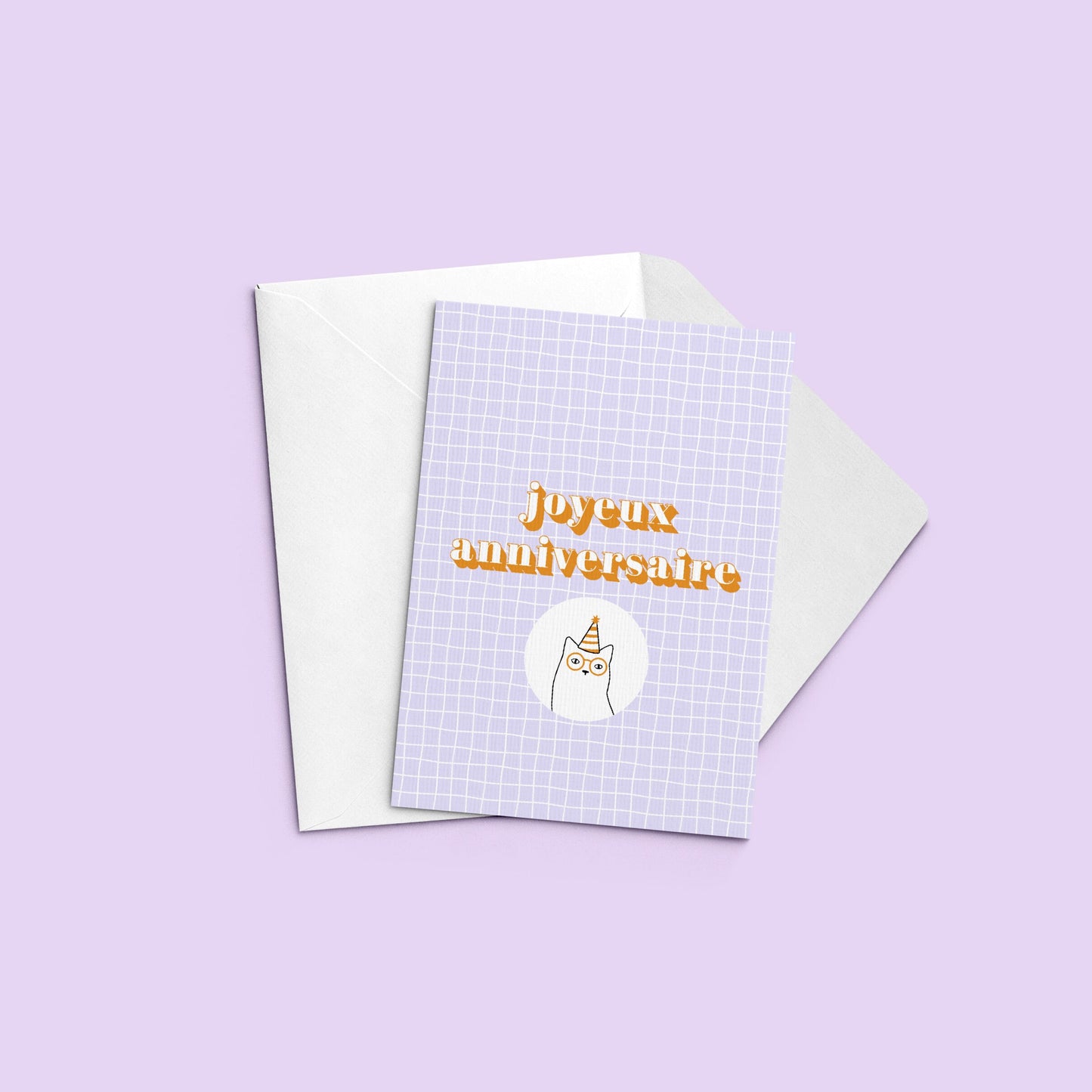 Carte postale | Joyeux anniversaire chat violet