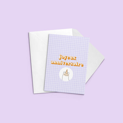 Carte postale | Joyeux anniversaire chat violet