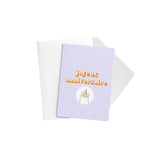 Carte postale | Joyeux anniversaire chat violet