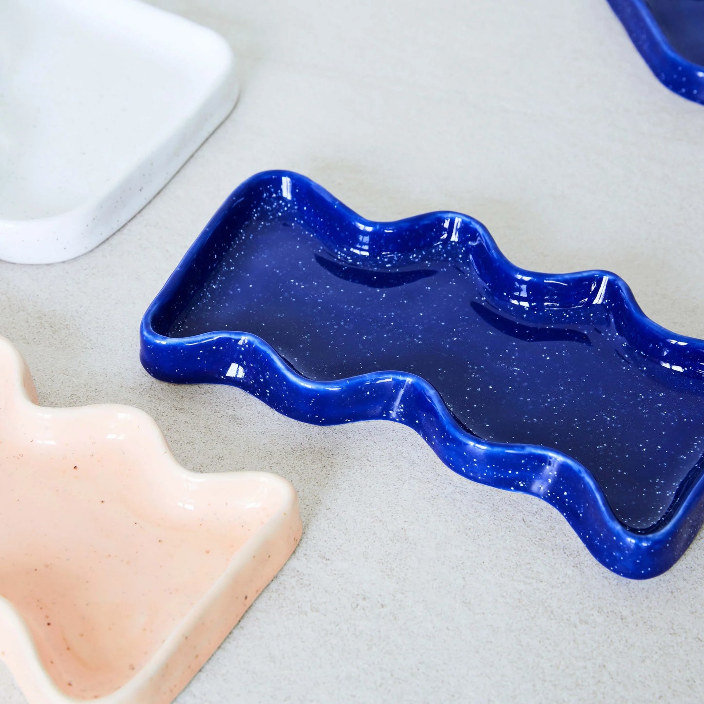 Plateau vague en céramique | Rectangle bleu