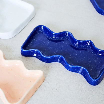 Plateau vague en céramique | Rectangle bleu