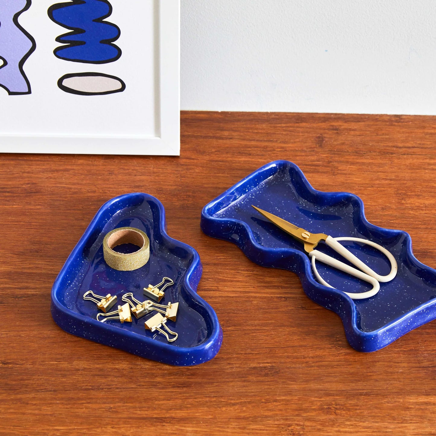 Plateau vague en céramique | Rectangle bleu