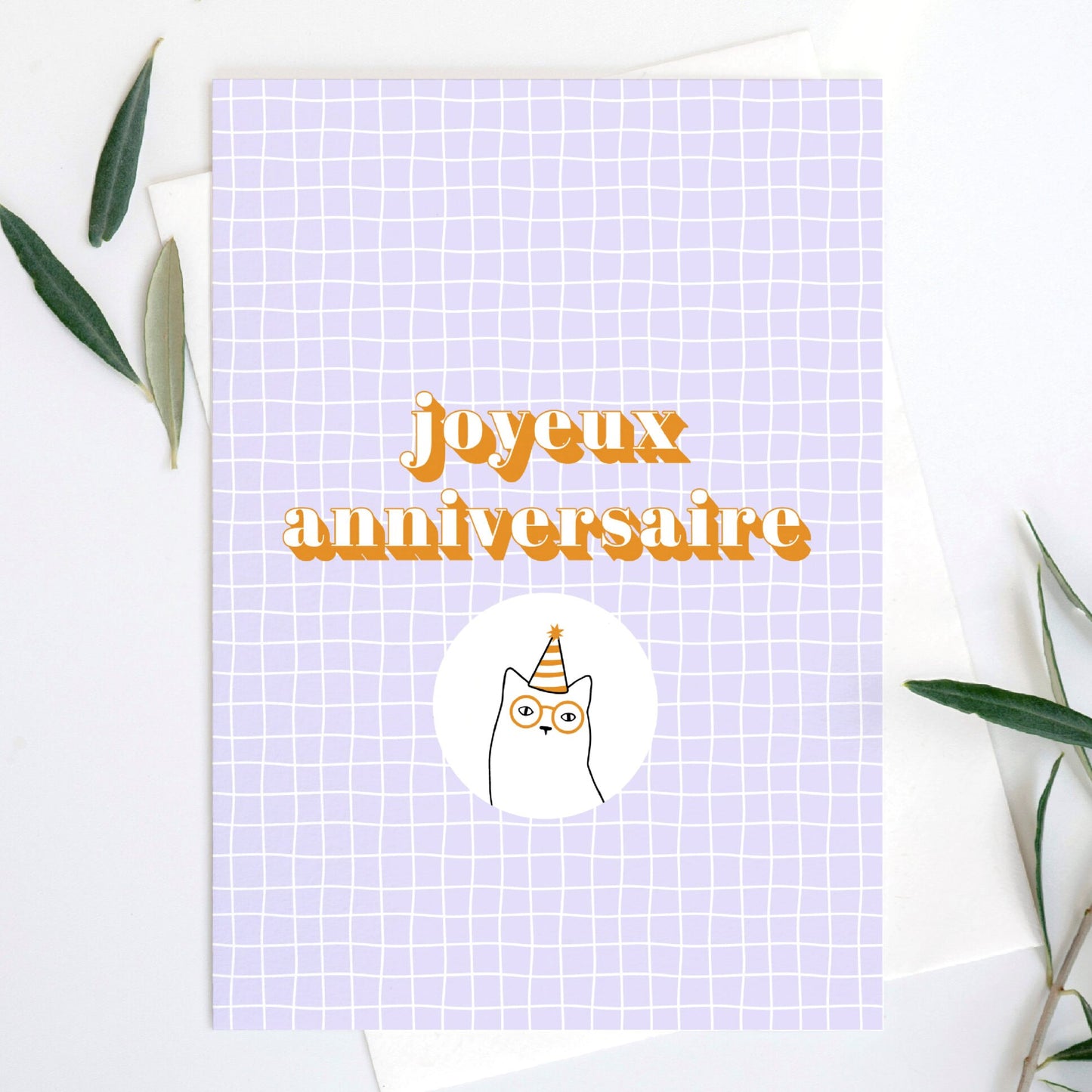 Carte postale | Joyeux anniversaire chat violet