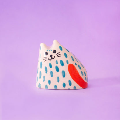 Sculpture en céramique | Baby cat sarcelle