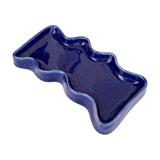 Plateau vague en céramique | Rectangle bleu
