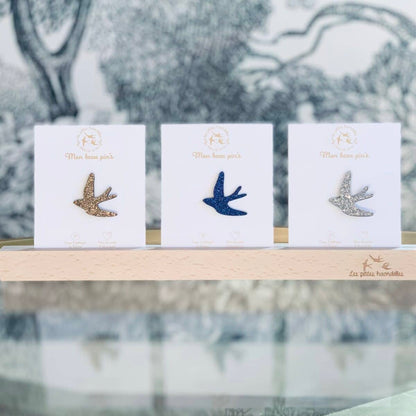 Pin's feutrine pailletée | Hirondelle bleue