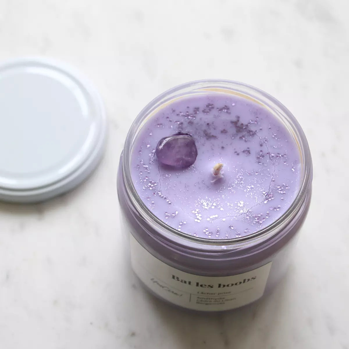 Lithotherapy candle | Beats the Boobs | Amethyst “letting go”