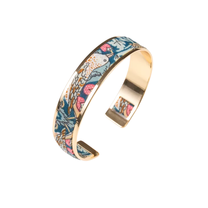 Bracelet laiton doré | Liberty strawberry thief vert emeraude